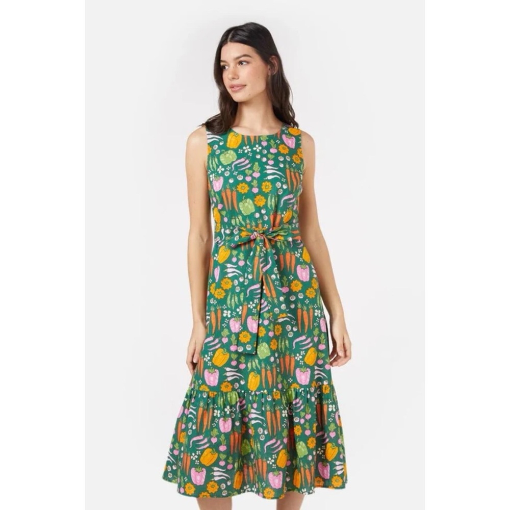 NWT Princess Highway Veggies Patch Garden Carrots Bellpepper Print Midi Dress 4​ - Picture 8 of 12